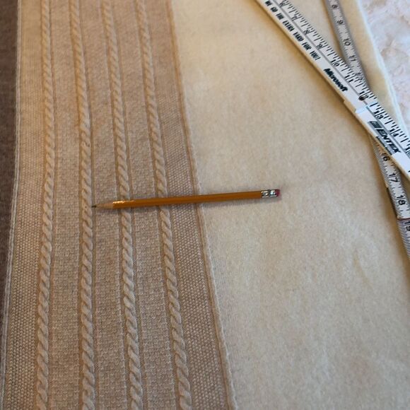 SCARF . Soft 3 colors - light lavender, tan, cream w imperfections 75" L X 24" W - Picture 7 of 13